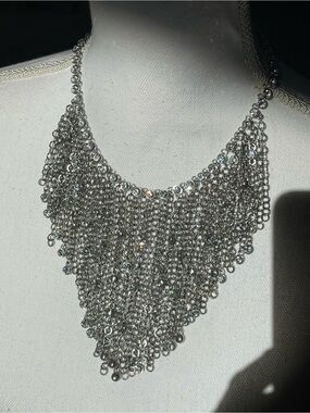 St Thomas Silver Crystal Chain Fringe Statement Necklace - Women Jewelry